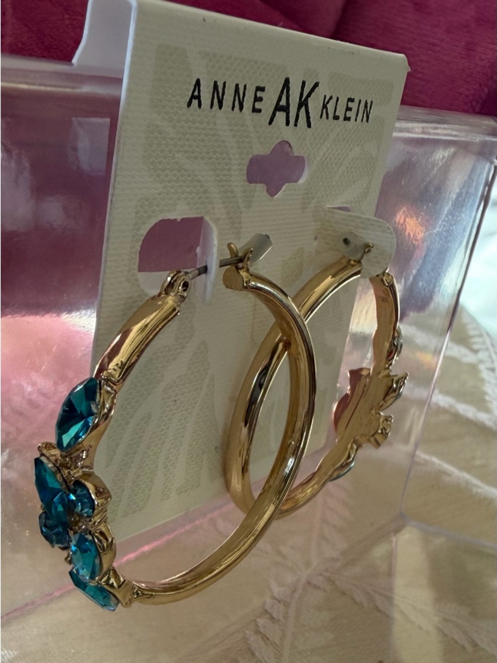 Anne Klein Gold-Tone Hoop Earrings with Teal Stones